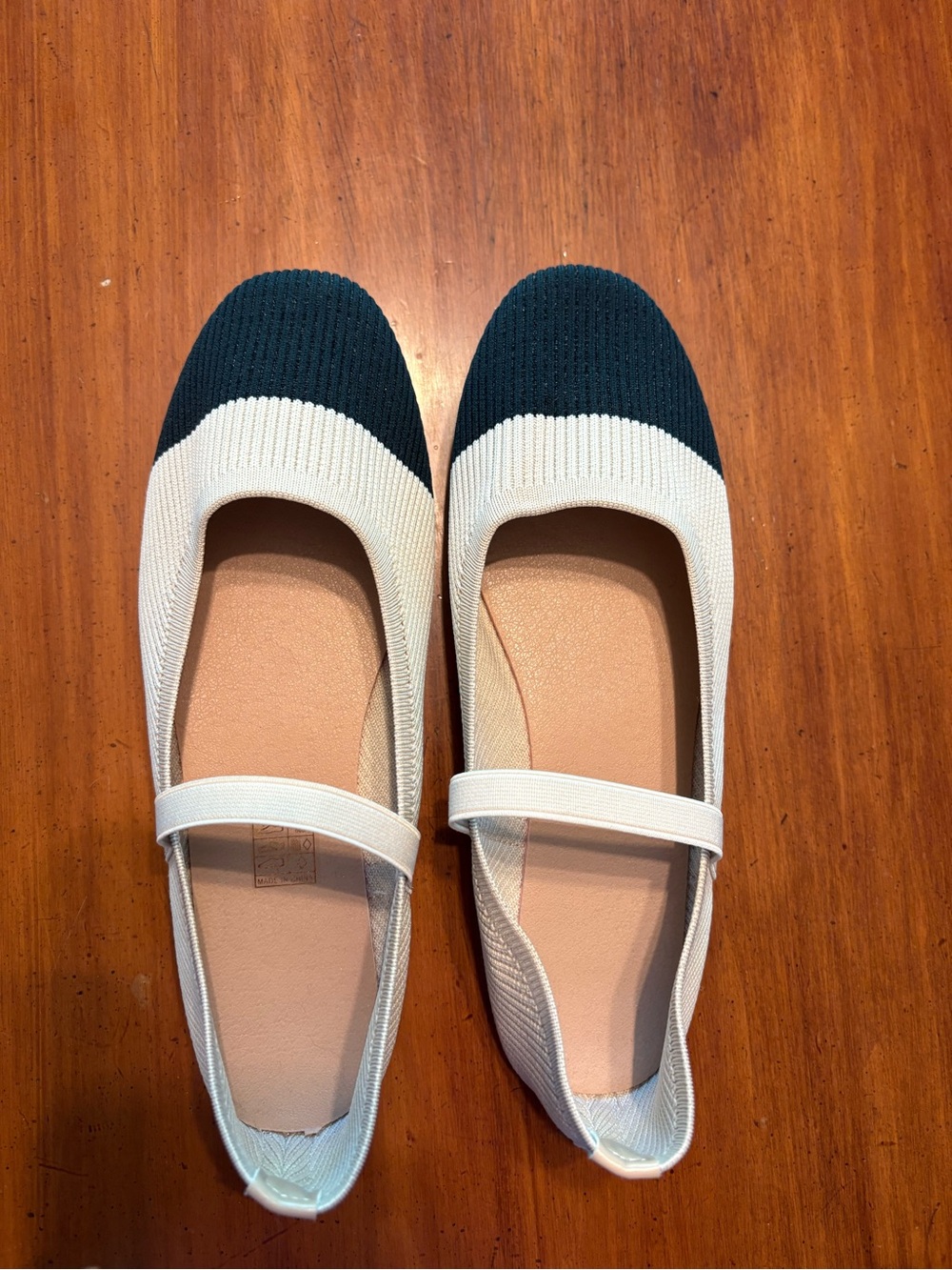 Cream & Black Knit Mary Jane Flats